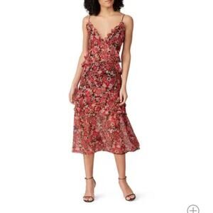 Stevie May No Such Thing red floral ruffle midi dress LARGE